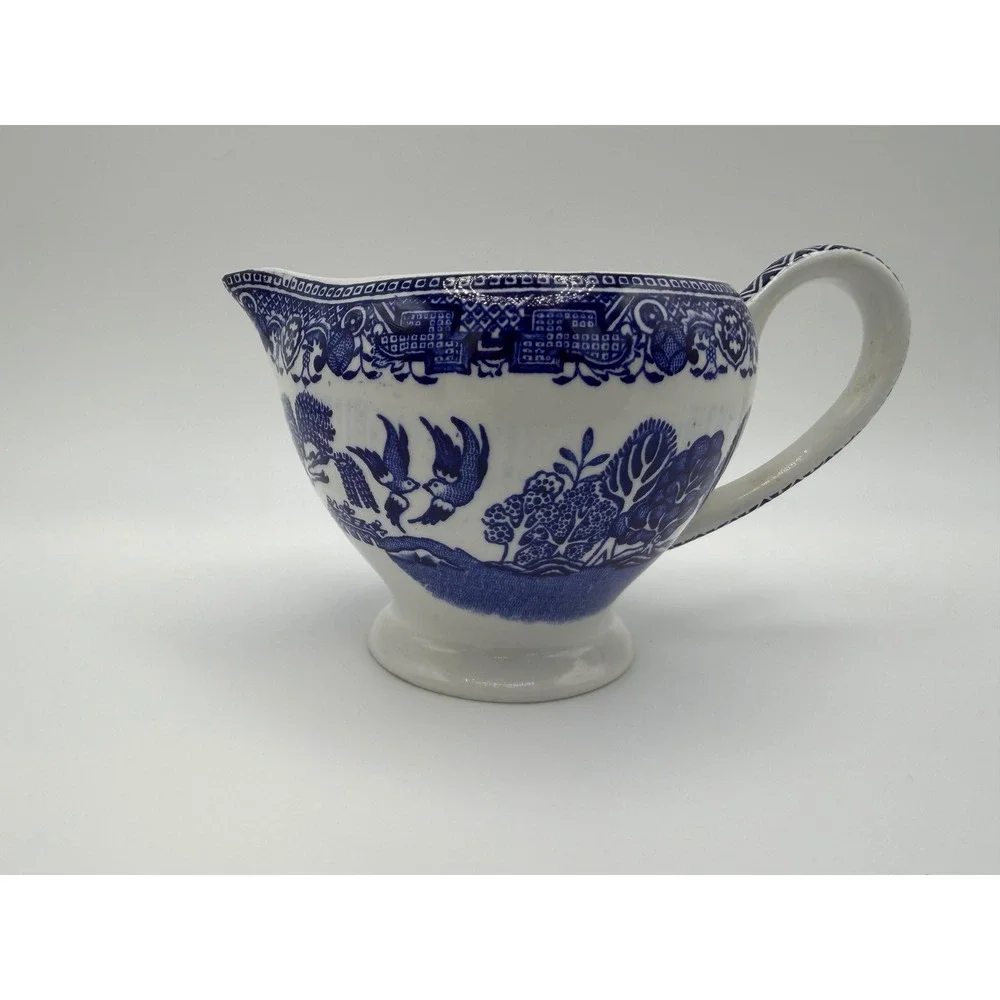 Washington Old Willow Blue White Creamer Pitcher Made in England Transferware